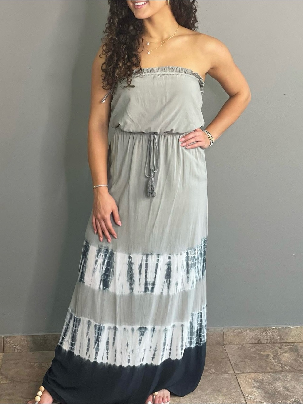 Strapless Tie-Dye Maxi Dress in Sage and Black